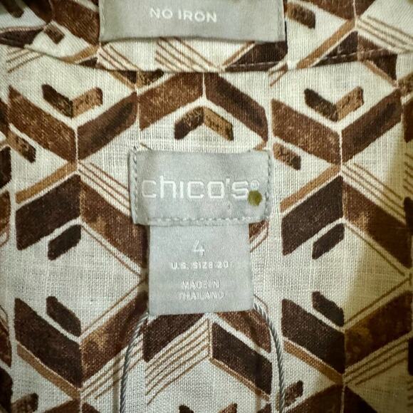 Chicos Size 4 US XXL 20 Linen Fun Time CEO No Iron Maxi Tunic 3/4 Sleeve Brown - Picture 4 of 9